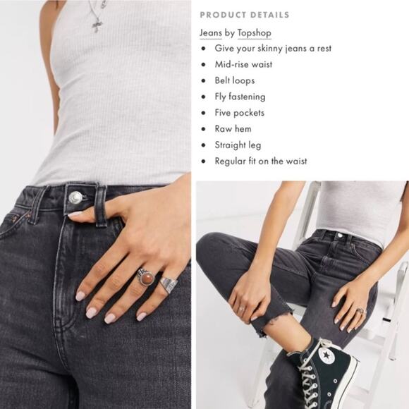 Topshop Straight Washed Black Ankle Jeans 25 - Picture 2 of 10